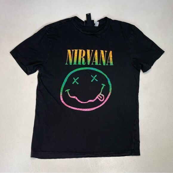 H&M Nirvana Graphic T-shirt Women Small Black Short Sleeve Music - Picture 1 of 5